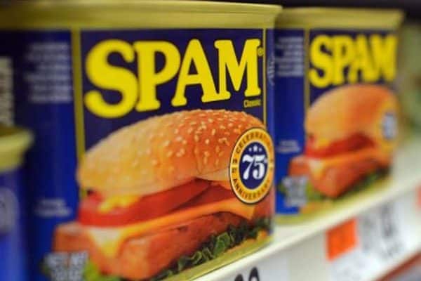 WHY is junk email called Spam? Image of SPAM in a can